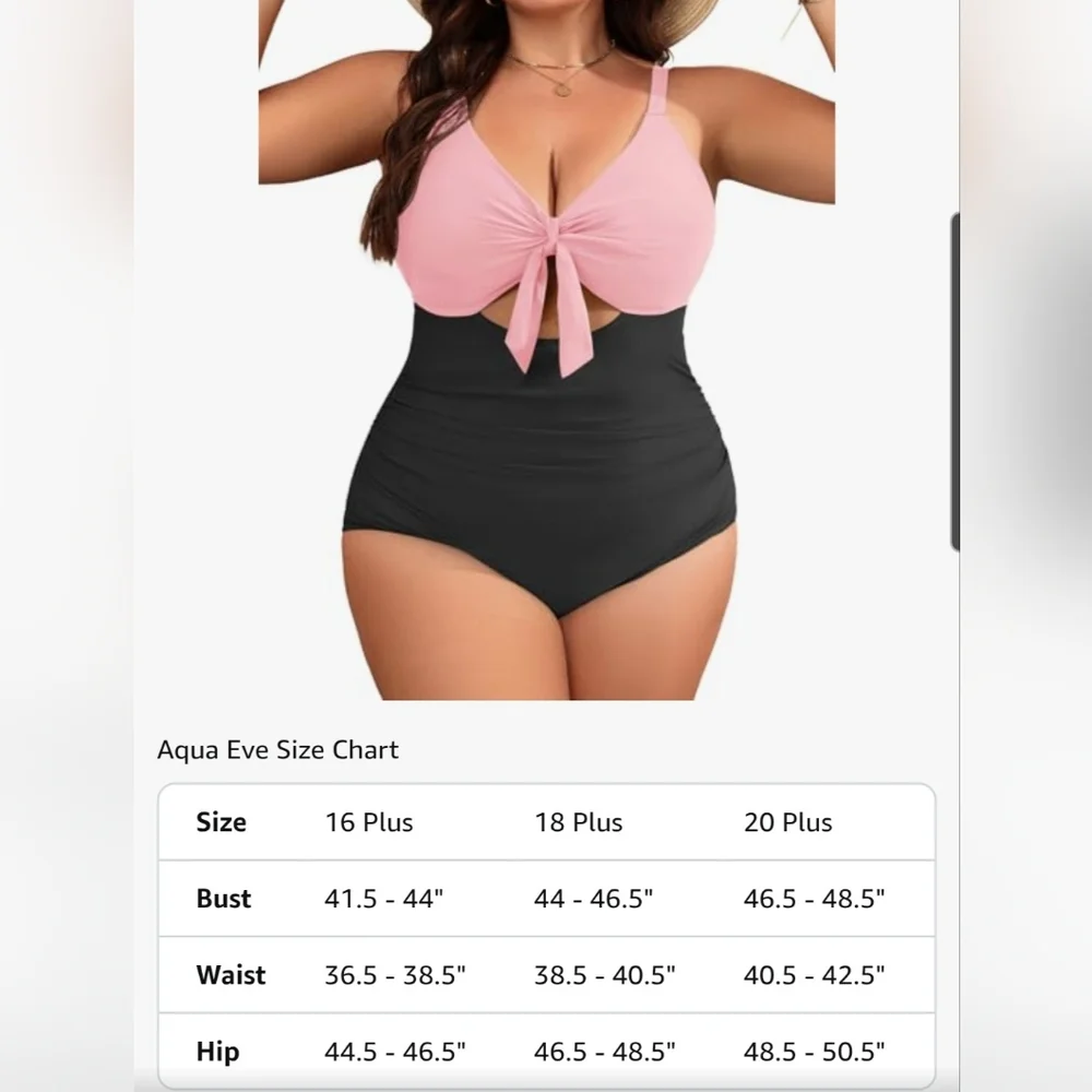 Aqua Eve Pink and Black Women's One Piece Swimsuit Features Front Cutout Sz 16W